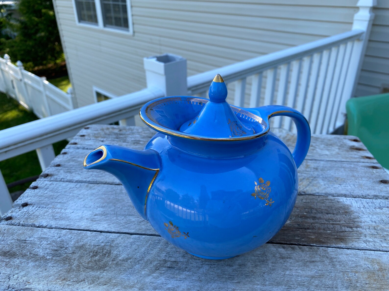 Vintage Hall Blue 6 Cup Teapot 0689 Blue Tralot Gold Gild Etsy