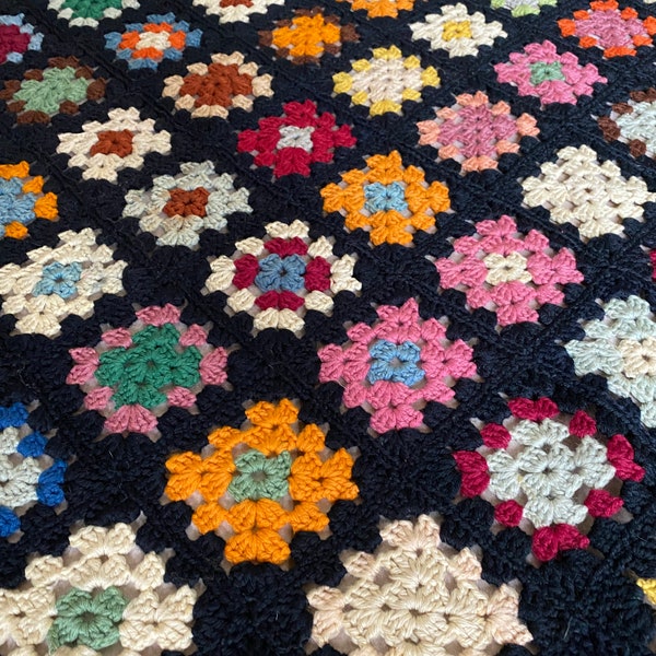 Vintage Colorful Roseanne’s Granny Square Afghan | 44 x 60