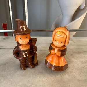 Vintage 1950s Gurley Thanksgiving Pilgrim Couple Wax Candles - Turkey Kitschy Cute Holiday Decor for the Retro Holiday Table or Display