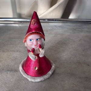 Vintage 1940s–1950s Pixie Elf Gnome Ornament with Candles | Made in Japan | Retro Christmas Kitsch Collectible | 3” x 2”