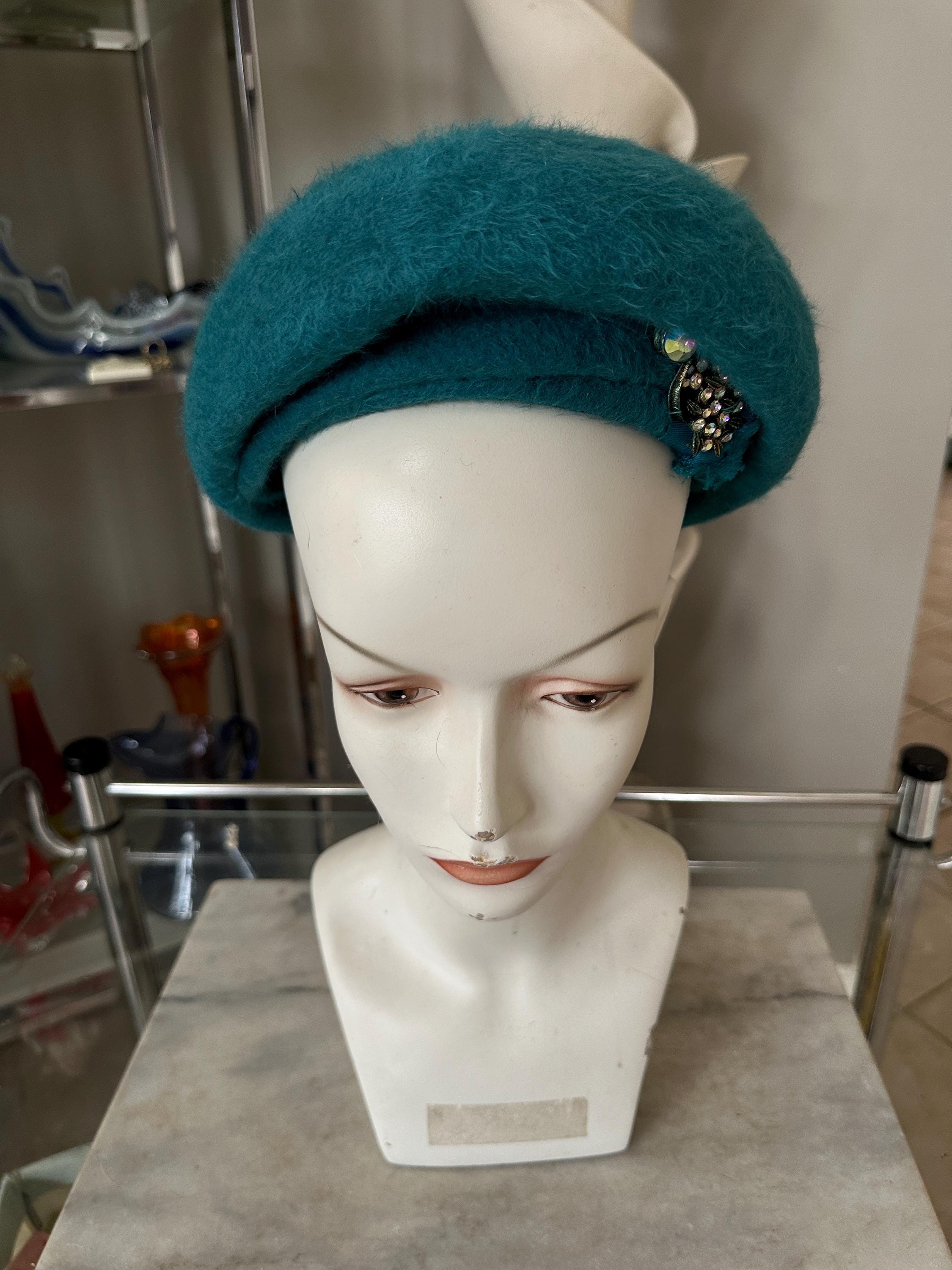 vintage 1950s 1960s Dorothy Serf hat turquoise pillbox retro rockabilly Turquoise 1950s Hat - Etsy main image 2