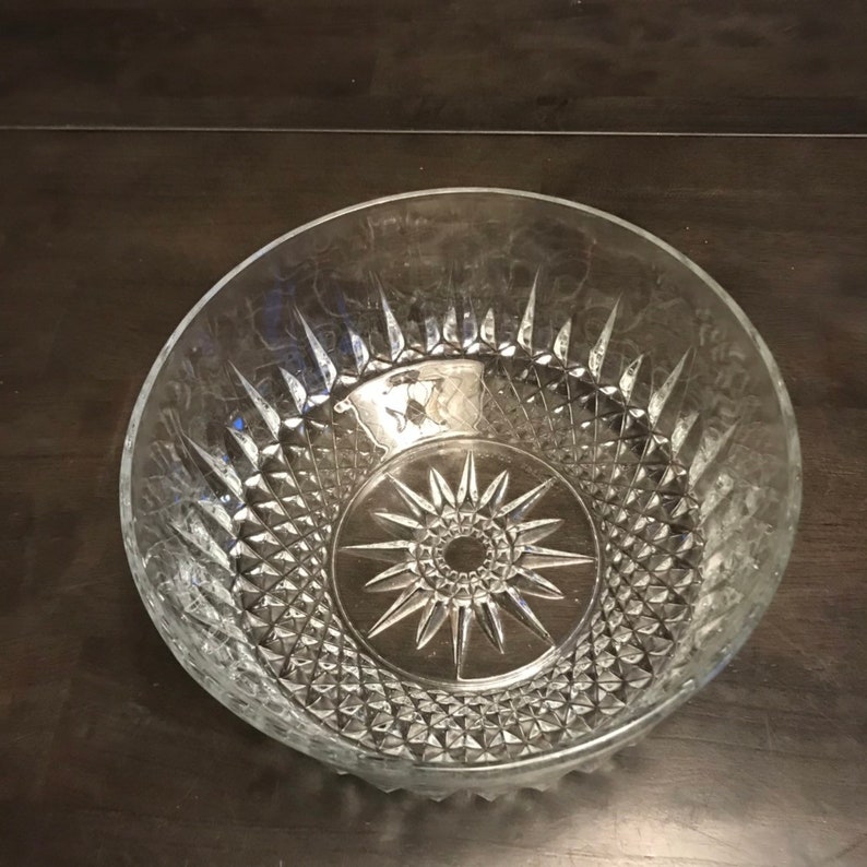 Arcoroc France Cut Glass Bowl Star Burst Diamond Crystal Vintage