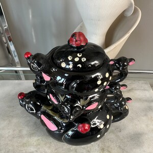 MCM Rudolph the Red Nosed Reindeer Christmas  Tea Pot, Creamer, Sugar Bowl & Lid - Royal Sealy Redware Deer Pattern Stacking Tea Set, Japan