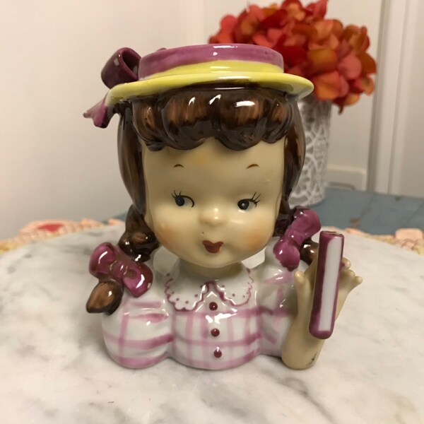 Napco Pigtailed Girl Head Vase, Vintage Head Vase, Vintage Napco Vase / VintasticCo