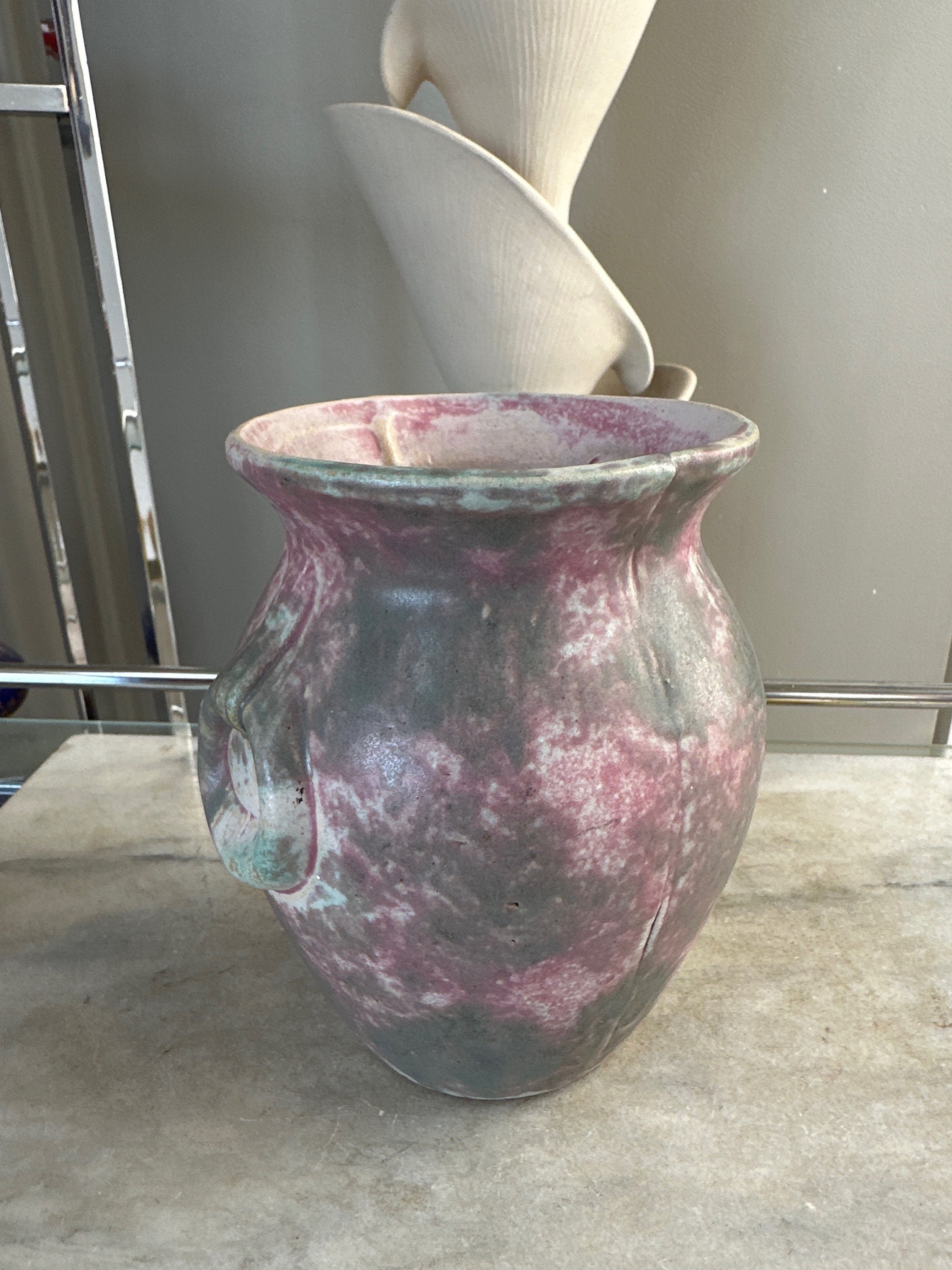 Burley Winter 1930s Vintage Art Pottery Mottled Purple, Blue