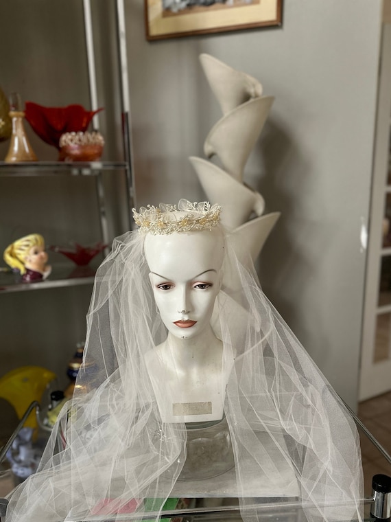 Pearl Wedding Veil Cathedral Bridal Veil White Pearl Veil Beaded Veil Pearls Accesories Classic Ivory Veil (Copy) Monarch 175 / White