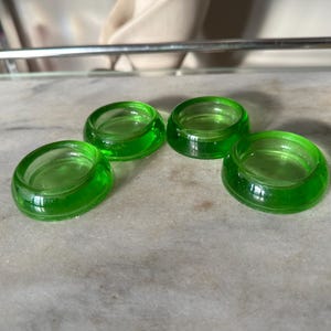 Hazel Atlas Green Depression Glass Furniture Caster Cups | Set of Four Depression Uranium Glass Casters