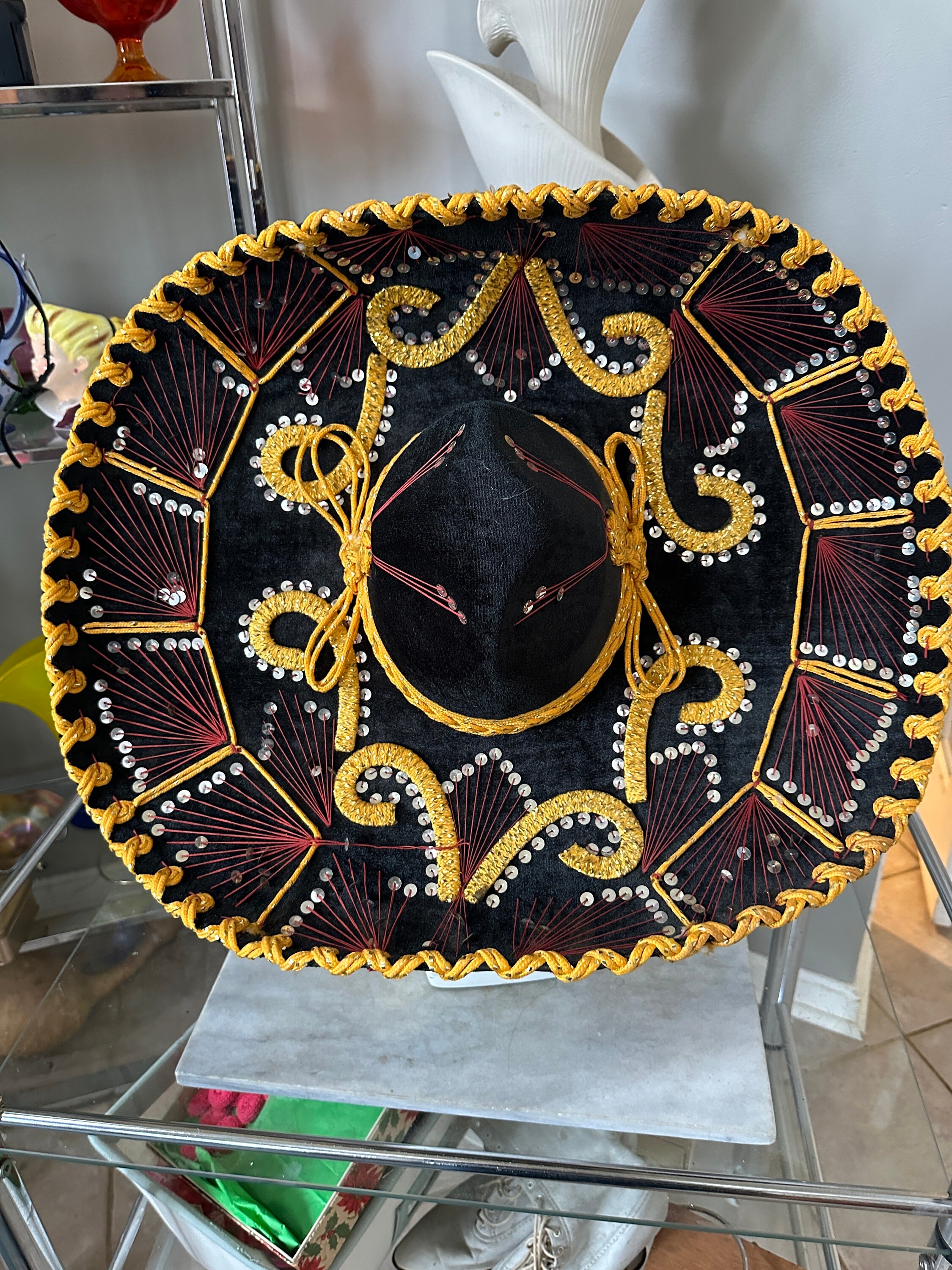 Sombrero Black Velvet Gold Detail, 25” Across Brim, From Mexico 18 main image 2