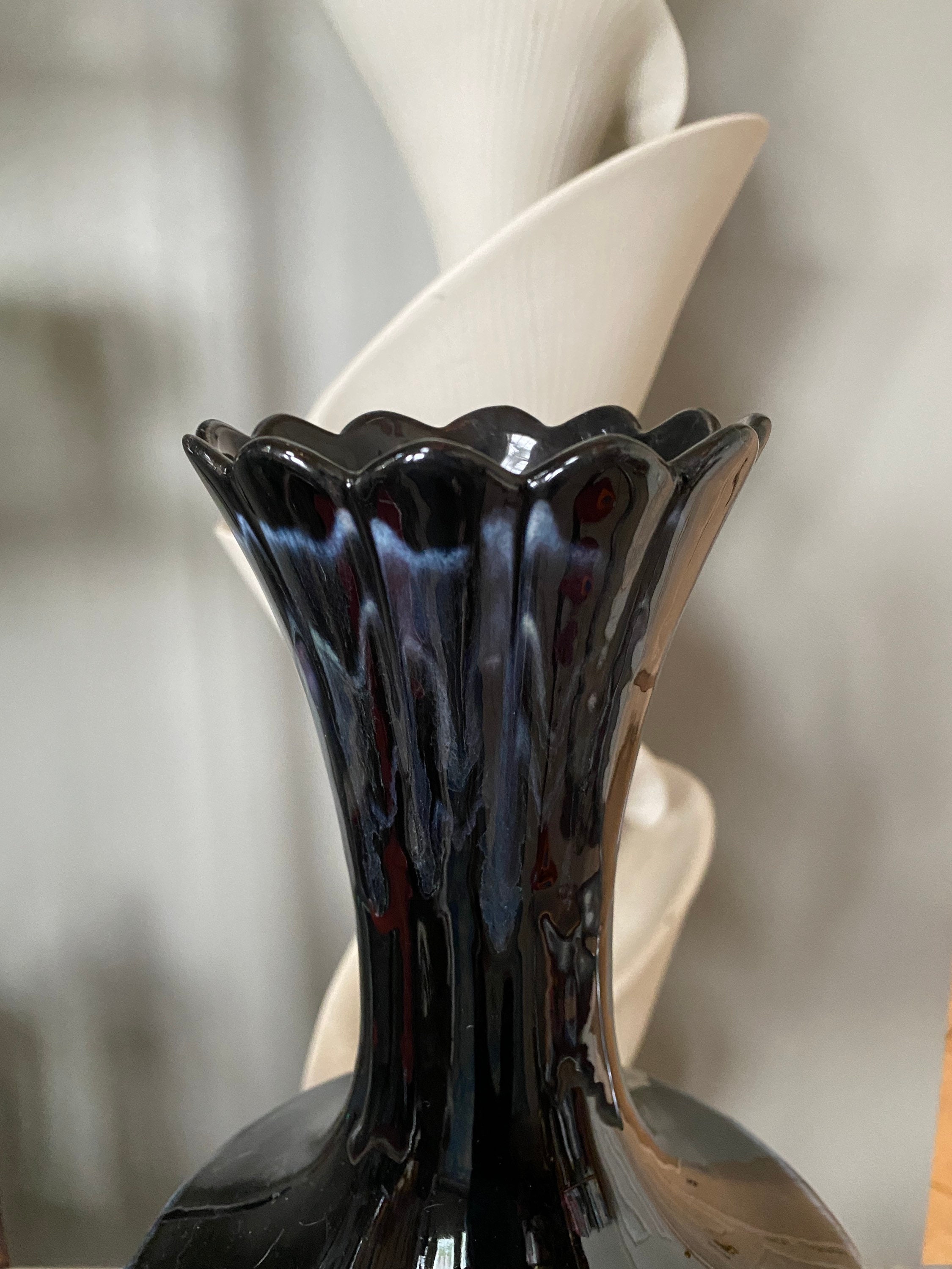 Vintage Mid Century Modern Black Drip Glaze Vase | USA Pottery (haeger ...