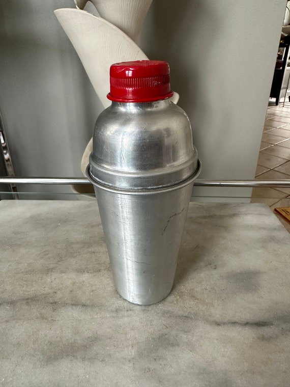 Fun Vintage 1950's 3 Pc All Aluminum Drink Cocktail Shaker Mix Red