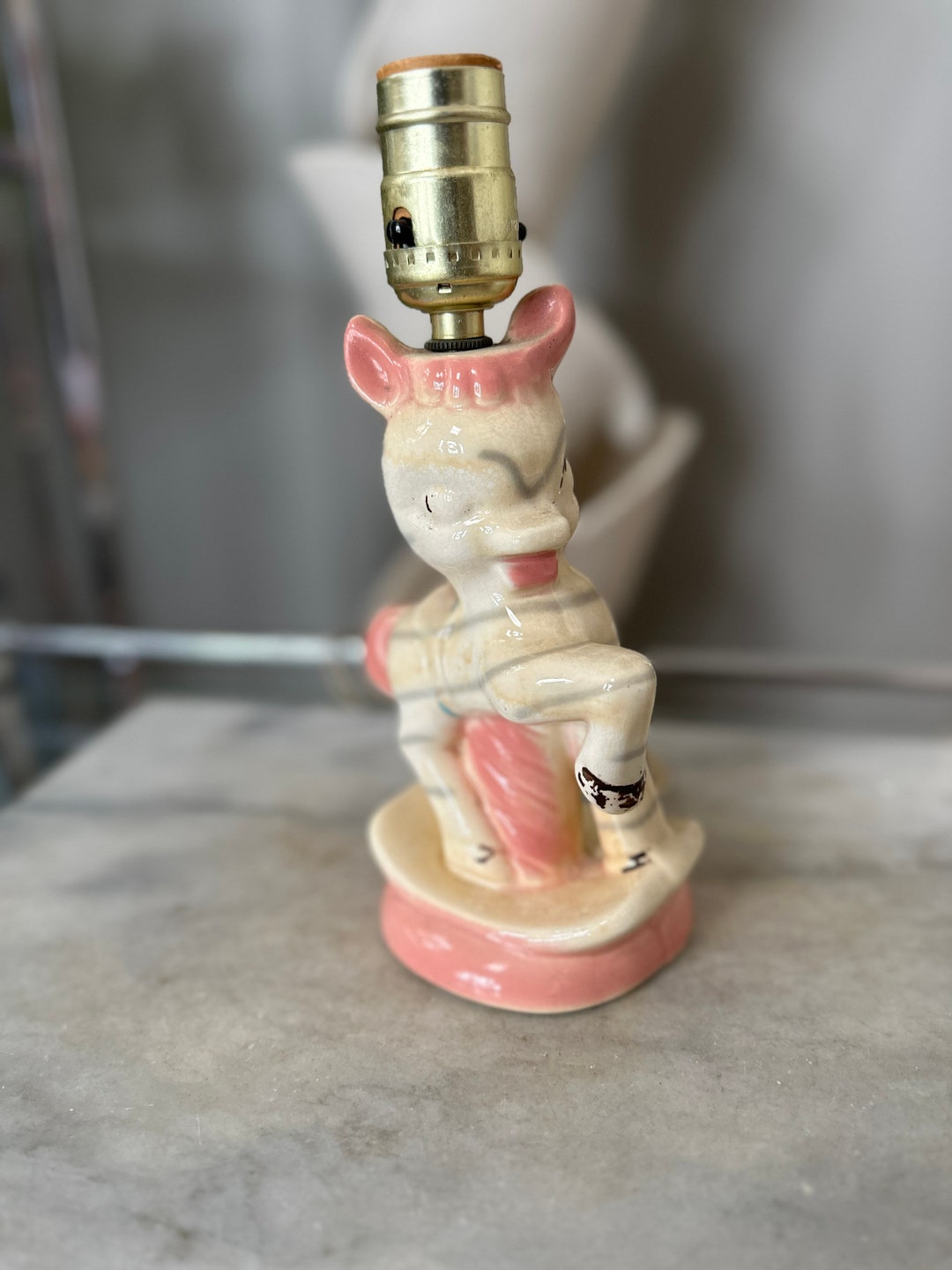 Zebra Lamp Vintage Pink, White, and Black Ceramic Animal Lamp Vintage