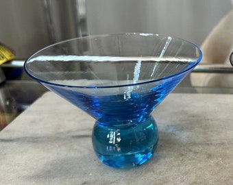 Vintage Tapered Ball Base Martini Glass | Blue  Glass | MCM Barware