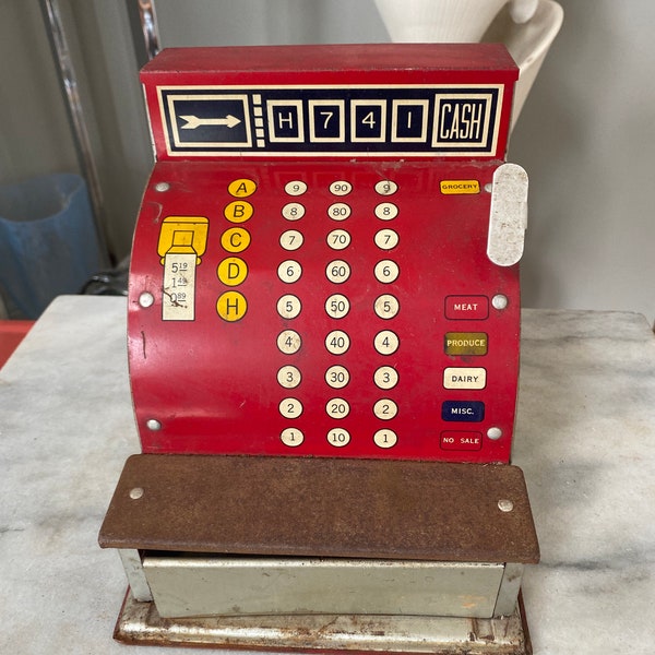 Vintage Junior Merchant Tin Litho Toy Cash Register Vintage Toy Tin Cash Register | 1960s