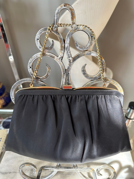 Vintage Ande Black Datin Evening Handbag | Silver… - image 6