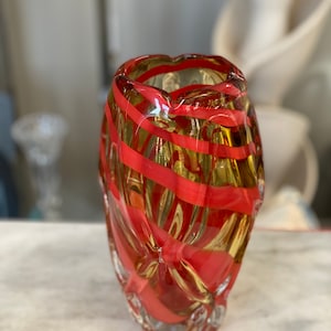 Vintage Kamei Osaka Art Glass Vase: Amber & Orange MCM Decor