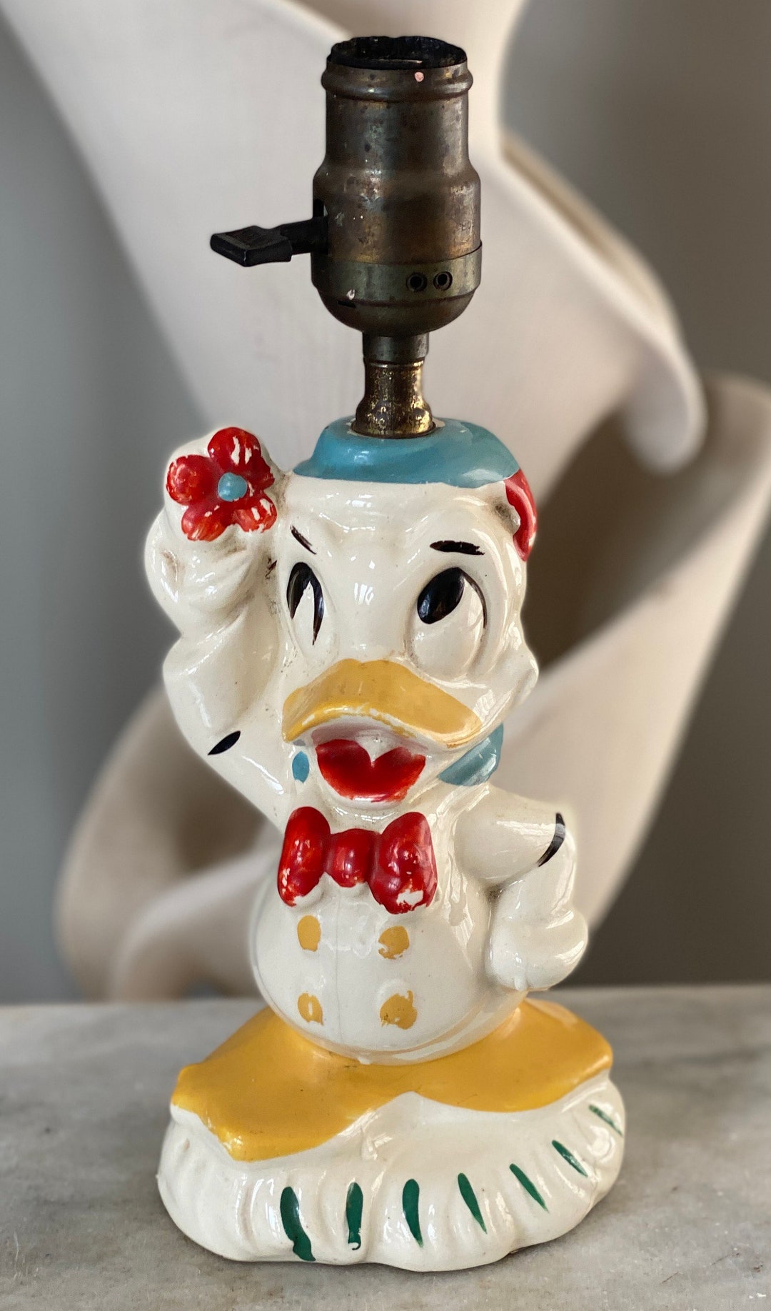 Vintage Disney Donald Duck Lamp Holding Poppy USA Pottery Etsy