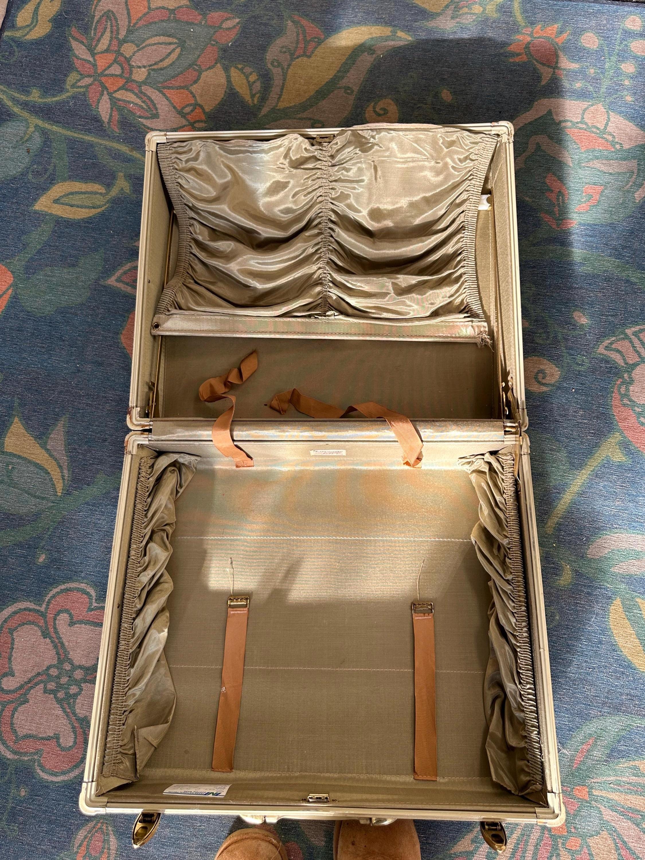 Valise Vintage Samsonite Shwayder Bros - Coque Dure Ivoire - Doublure à Carreaux Marron - USA