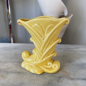Vintage Yellow Cornucopia Vase: USA Pottery Planter