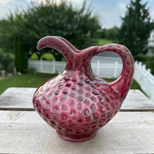 Vintage 1940's Artistic Potteries California Pitcher Dimples Pink Grey