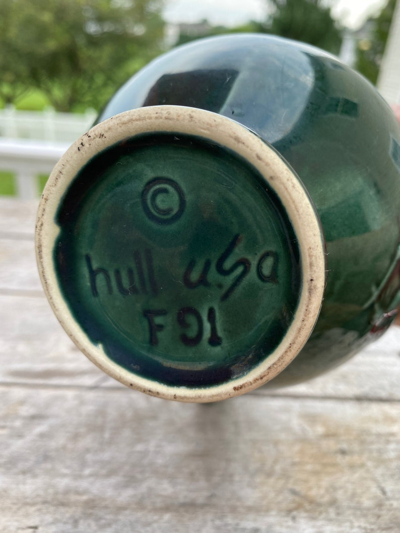 Hull Pottery F91 Drip Green Glaze Pitcher With Embossed Eagle Etsy