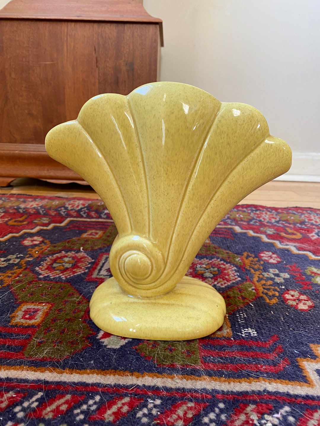 Vintage Red Wing Yellow Pottery Fan Vase Art Deco Pottery Fan Etsy