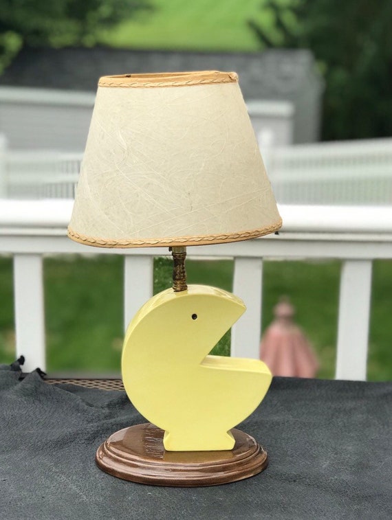 Vintage Pac Man Ceramic Lamp 1970s Light Kitschy Collectible Game Decor