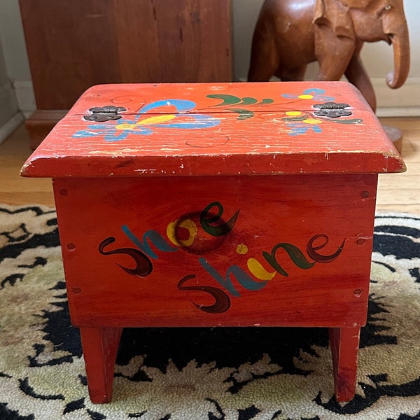 Vintage Shoe Shine Box, Shoe Shine Stool With Storage,