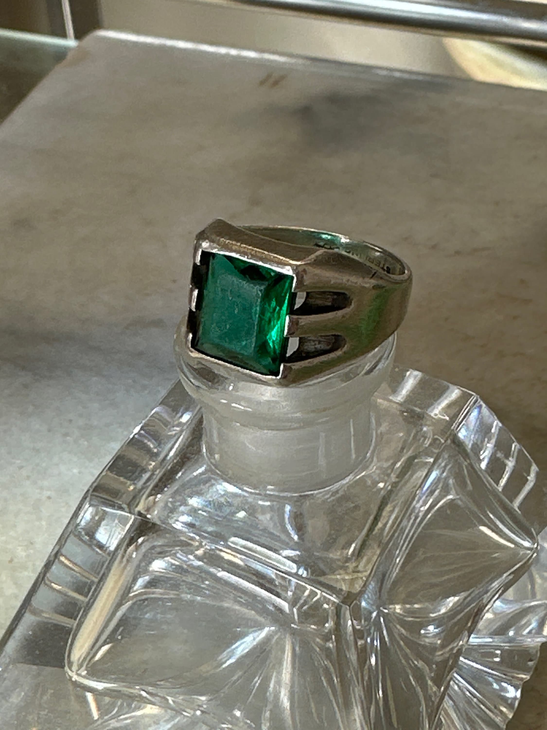 Vintage Men’s Sterling Silver and Green Stone Ring - Size 12