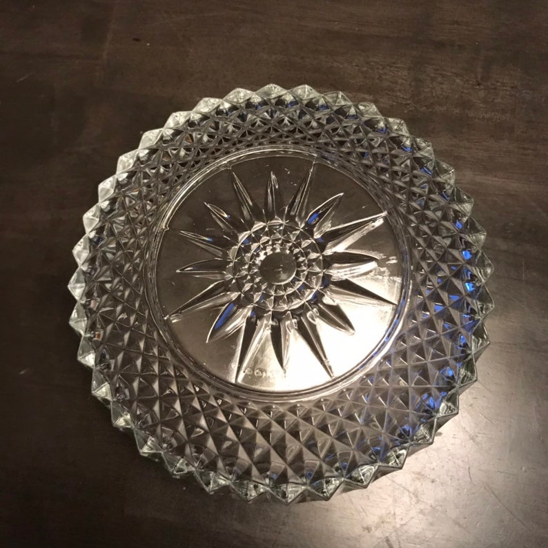 Arcoroc France Cut Glass Bowl Star Burst Diamond Crystal Vintage