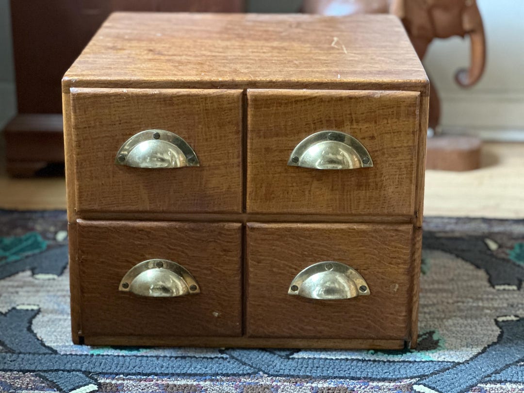 Vintage Oak 4 Drawer Library Card Catalog Style Large 16x16 X