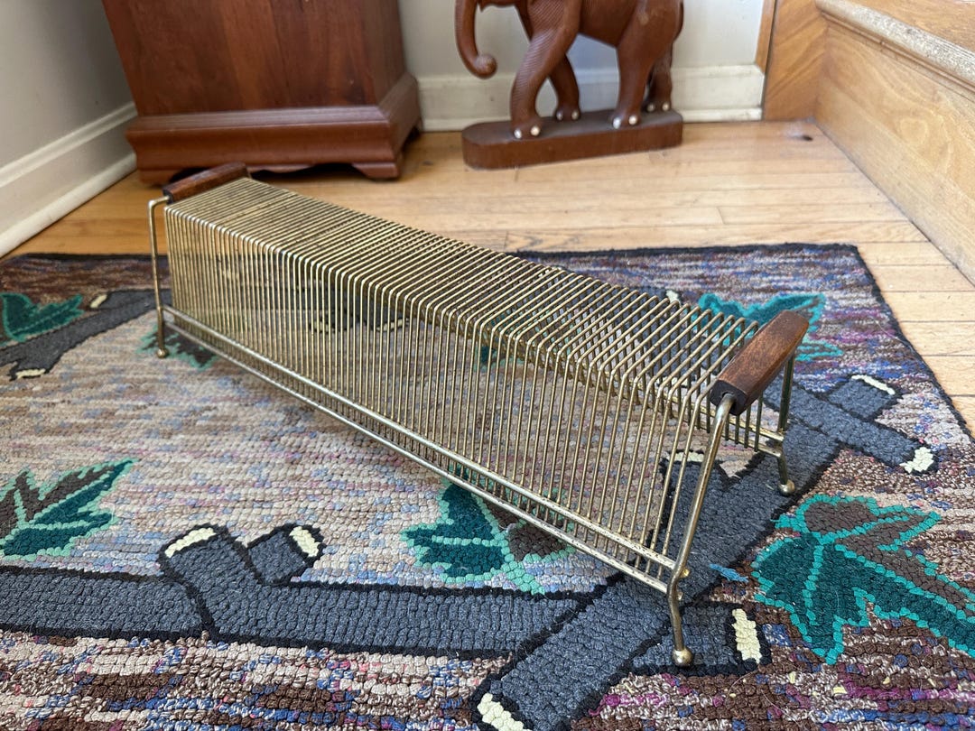 Mid Century Brass Wire Record Storage Rack 75 Slot Vinyl LP Holder ...