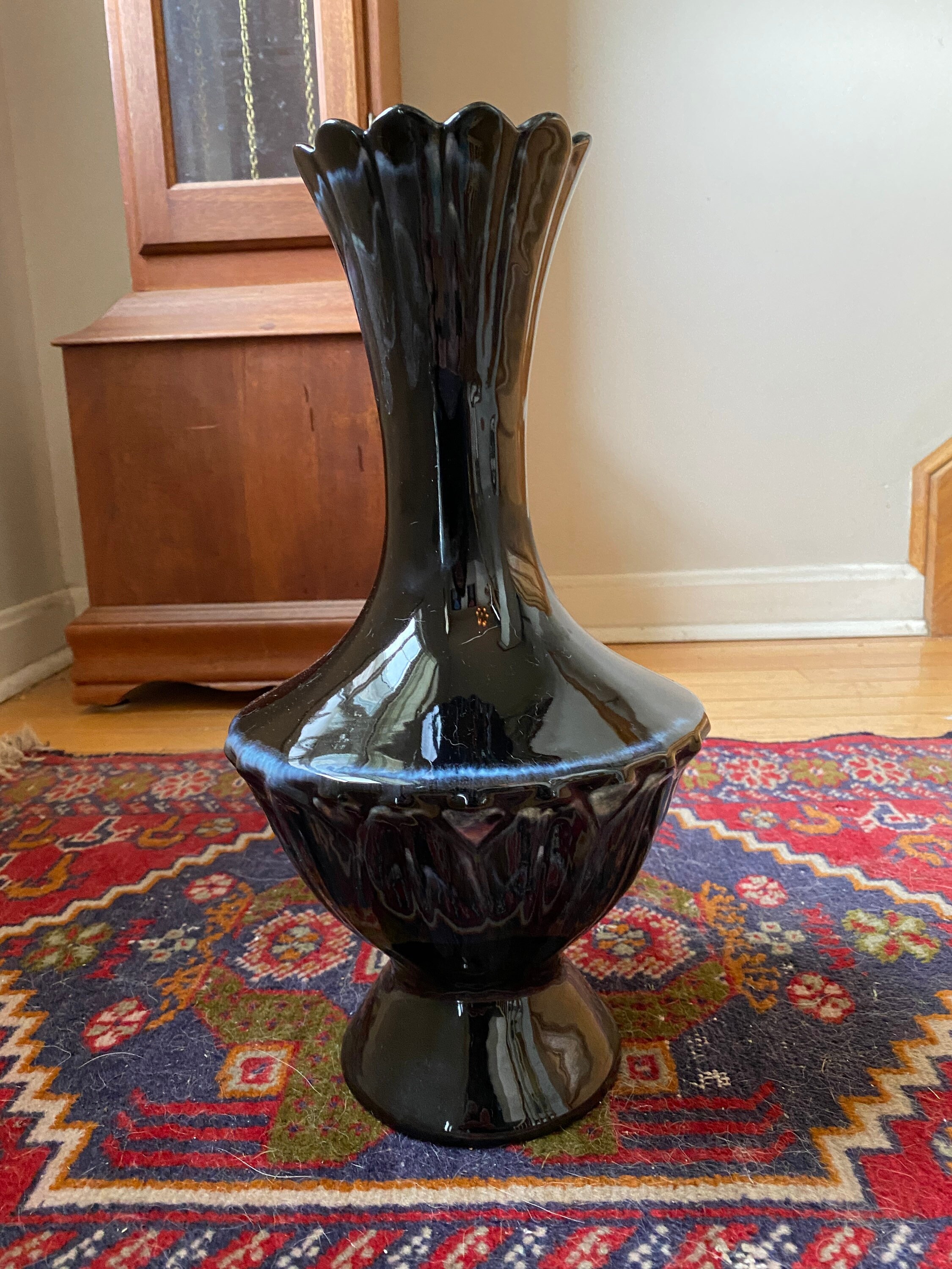 Vintage Mid Century Modern Black Drip Glaze Vase | USA Pottery (haeger ...