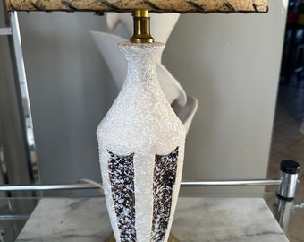 Mid Century Table Lamp Gold Ivory and Gold Teardrop Textured Chalkware Plaster | Diamond Design | Tall MCM Vintage Original