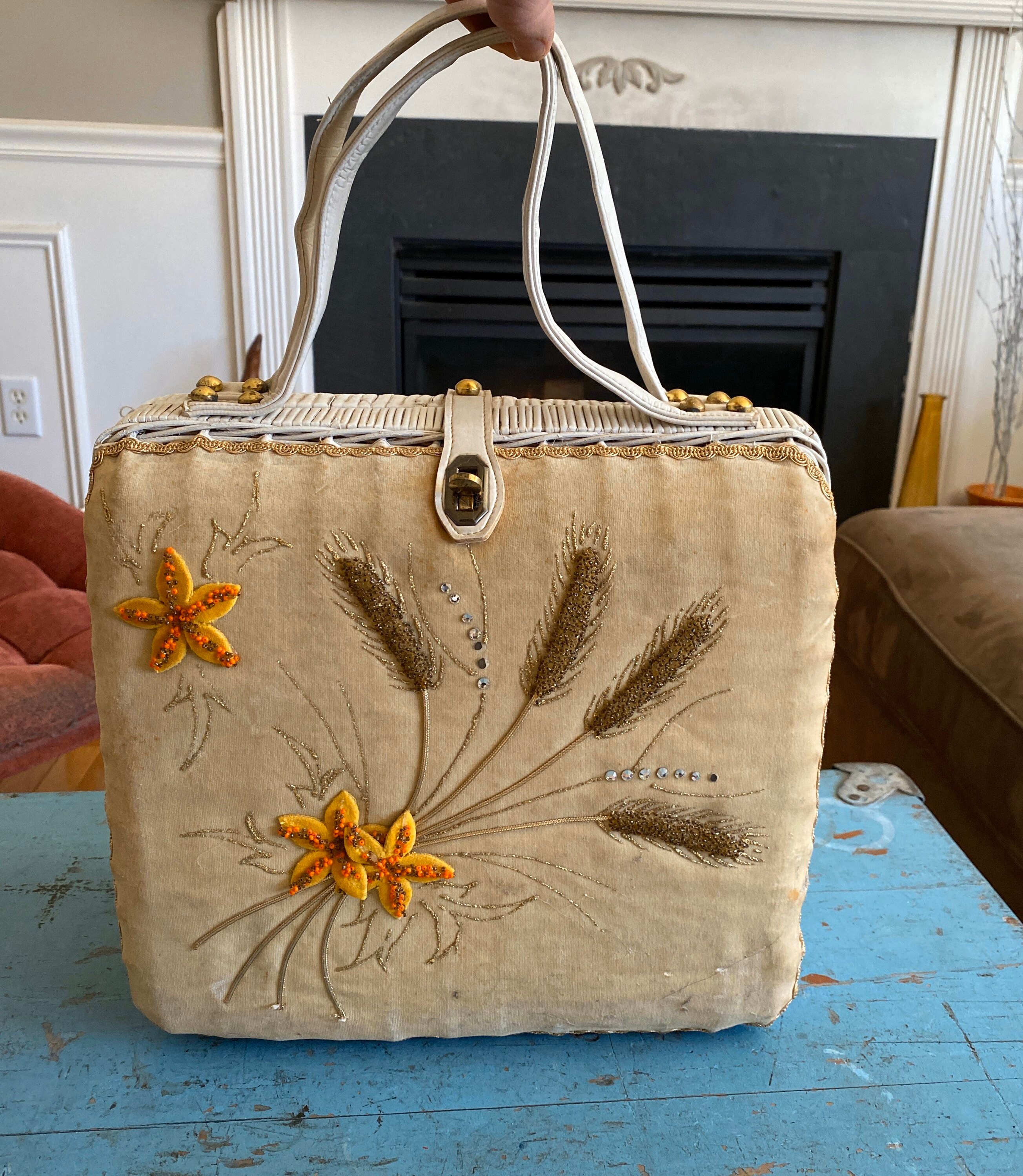 white wicker handbag