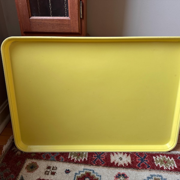 Vintage 1970s Fiberglass Yellow Cafeteria Serving Tray | Large Industrial Lunchroom Tray 25” x 18” | Retro Restaurant & Diner Decor
