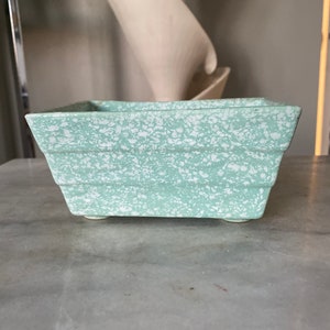 Vintage Sequoia Pottery Planter: Blue Speckled Spatterware, Mid-Century Decor