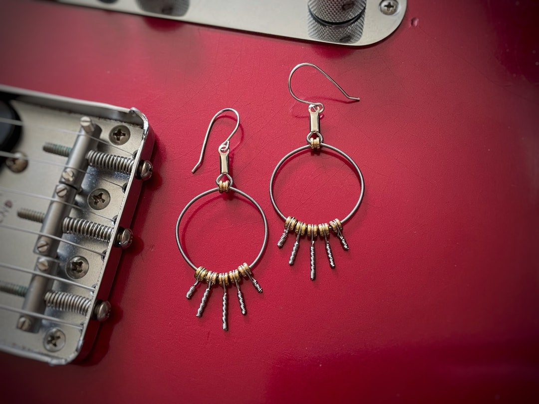 Fringed Hoop Guitar String Earrings Etsy