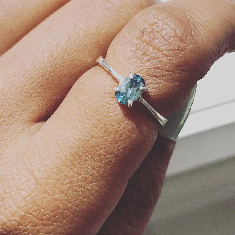 Birthday Anniversary gift Blue Topaz Silver engagement Ring for women