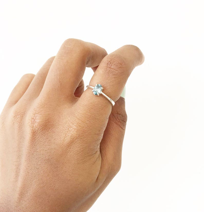 Birthday Anniversary gift Blue Topaz Silver engagement Ring for women
