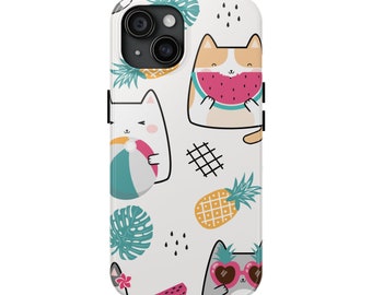 Summer Vibes Beach Fun Kawaii Cats Tough Funda y vinilo para iPhone