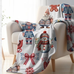 Scandinavian Christmas Velveteen Minky Blanket 50" x 60"