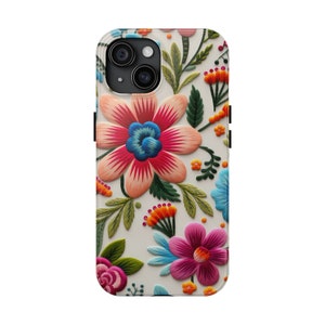 Mexican Embroidery Floral iPhone Tough Case, Mexican Folk Art Aesthetic Phone Case for iPhone 15, iPhone 14, iPhone 13, iPhone 12, iPhone 11