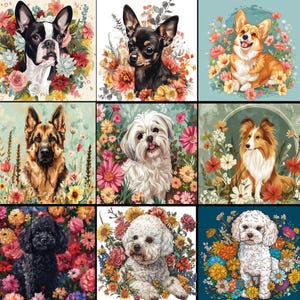 117 Dog Floral Illustration 20oz Tumbler Bundle, Tumbler Wrap Design Bundle, Tumbler Dog Lovers, Dog Breeds Skinny Tumbler, Instant Download
