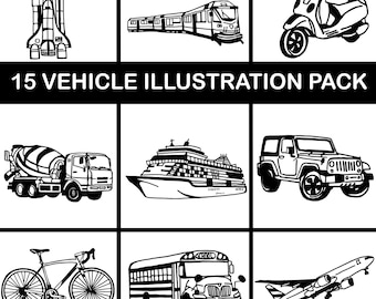 Transportation Clipart, Transport Doodles, Instant Digital Download, SVG, PNG Files, Nursery Clipart, Truck - Train - Sailboat - Airplane