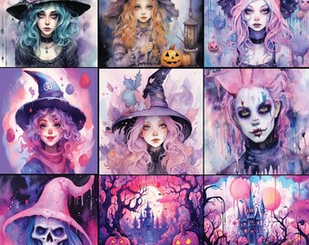 Pastel Halloween Tumbler Wrap, Seamless Pink Goth Feeling Witchy Design, Halloween Tumbler Wrap, Skinny Tumbler, Instant Digital Download