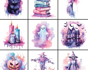 23 Pastel Halloween Clipart Sublimation, Halloween Clipart, Goth Illustrations Pastel Halloween Png, Watercolor Design, Digital Download