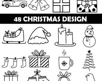Hand Drawn Christmas Elements PNG, Christmas-Elements Clipart Hand Drawn Vector Elements, Random Christmas Clip Art Instant Digital Download