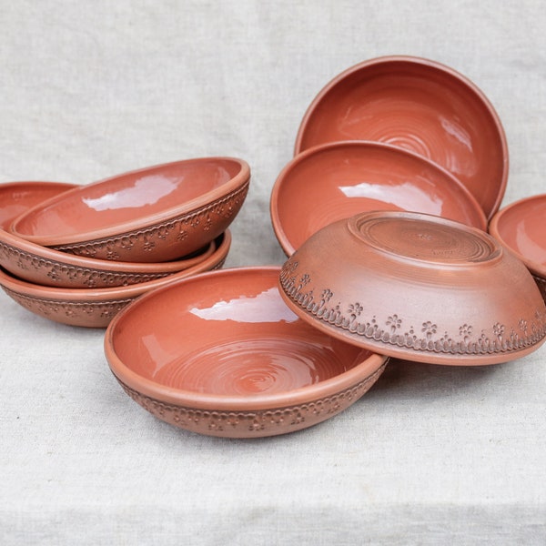 Handmade ceramic plates Set of 4. Dinnerware in folk, Rustic style.