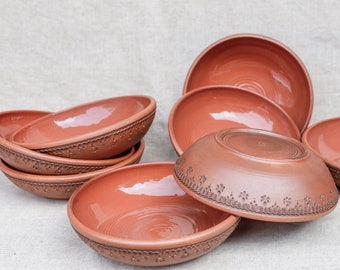 Handmade ceramic plates Set of 4. Dinnerware in folk, Rustic style.