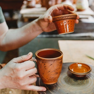 Handmade Ceramic Tea Mug, teapot Cup with infuser. Unique Gift for tealovers Folk, floral, eco Style. image 9